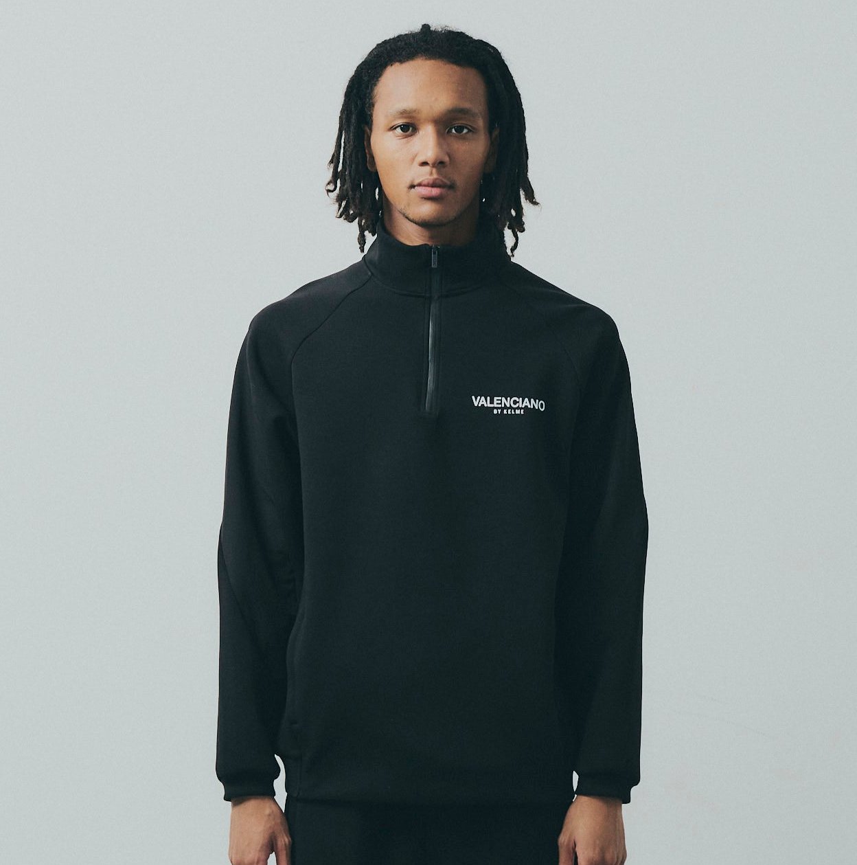 ハーフジップスウェット 伸びる ナイロン異素材ミックス ブラック