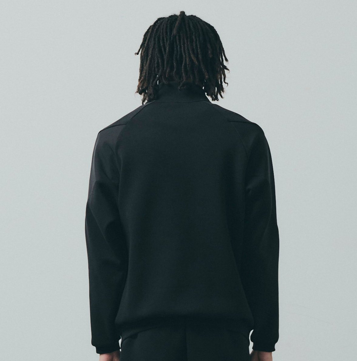 ハーフジップスウェット 伸びる ナイロン異素材ミックス ブラック