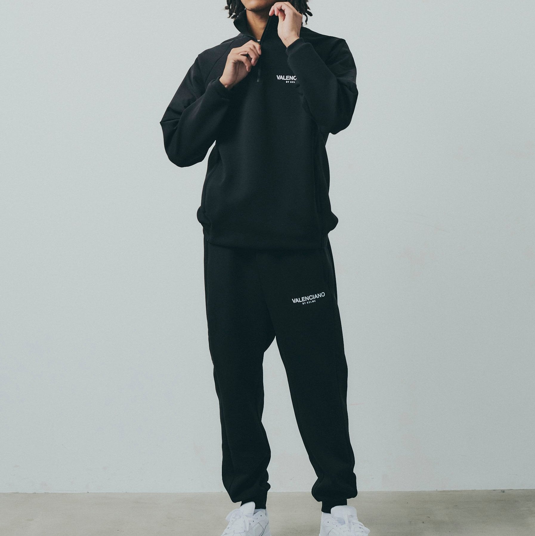 スウェットパンツ 伸びる ナイロン異素材ミックス ブラック