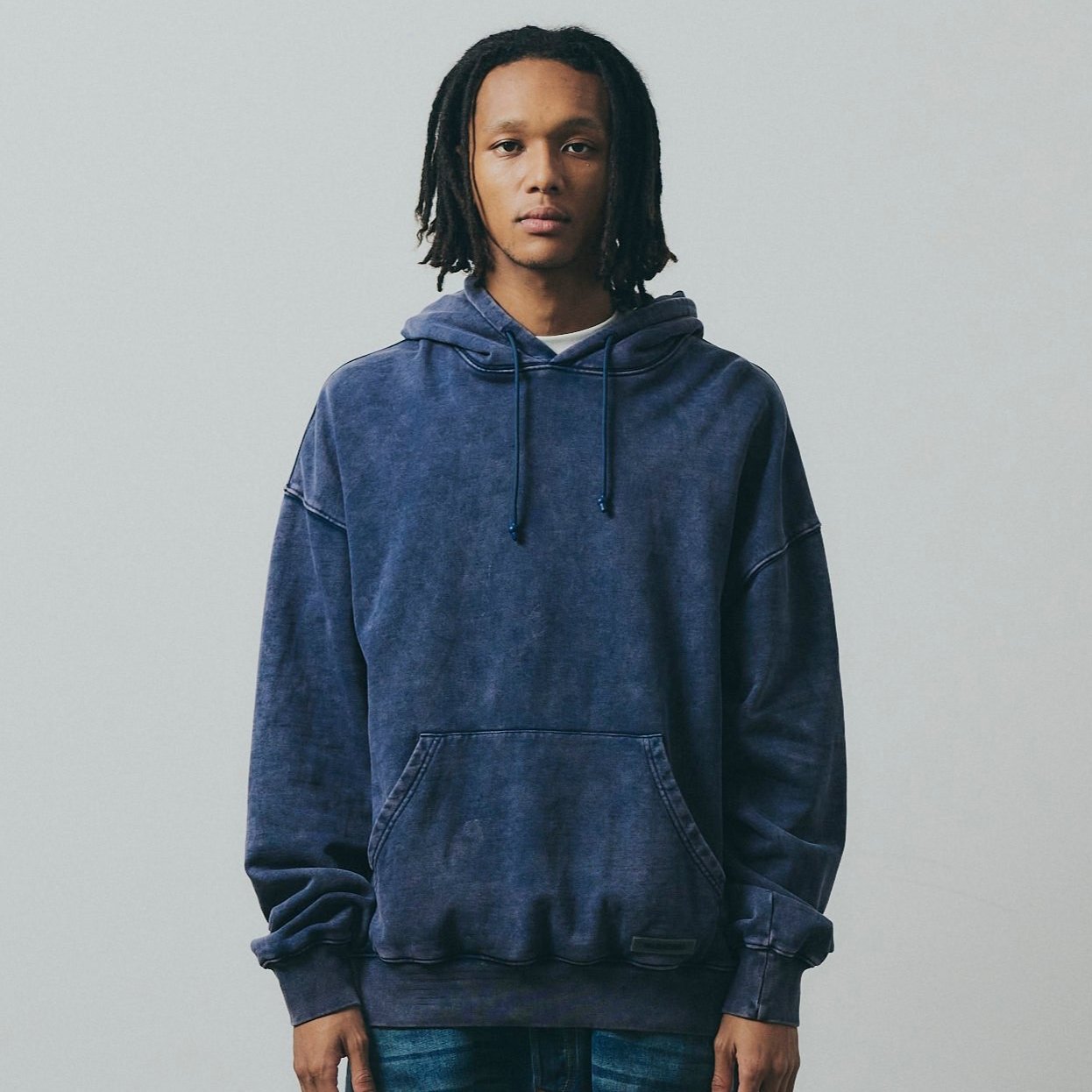 染めパーカー フーディ インディゴブルー