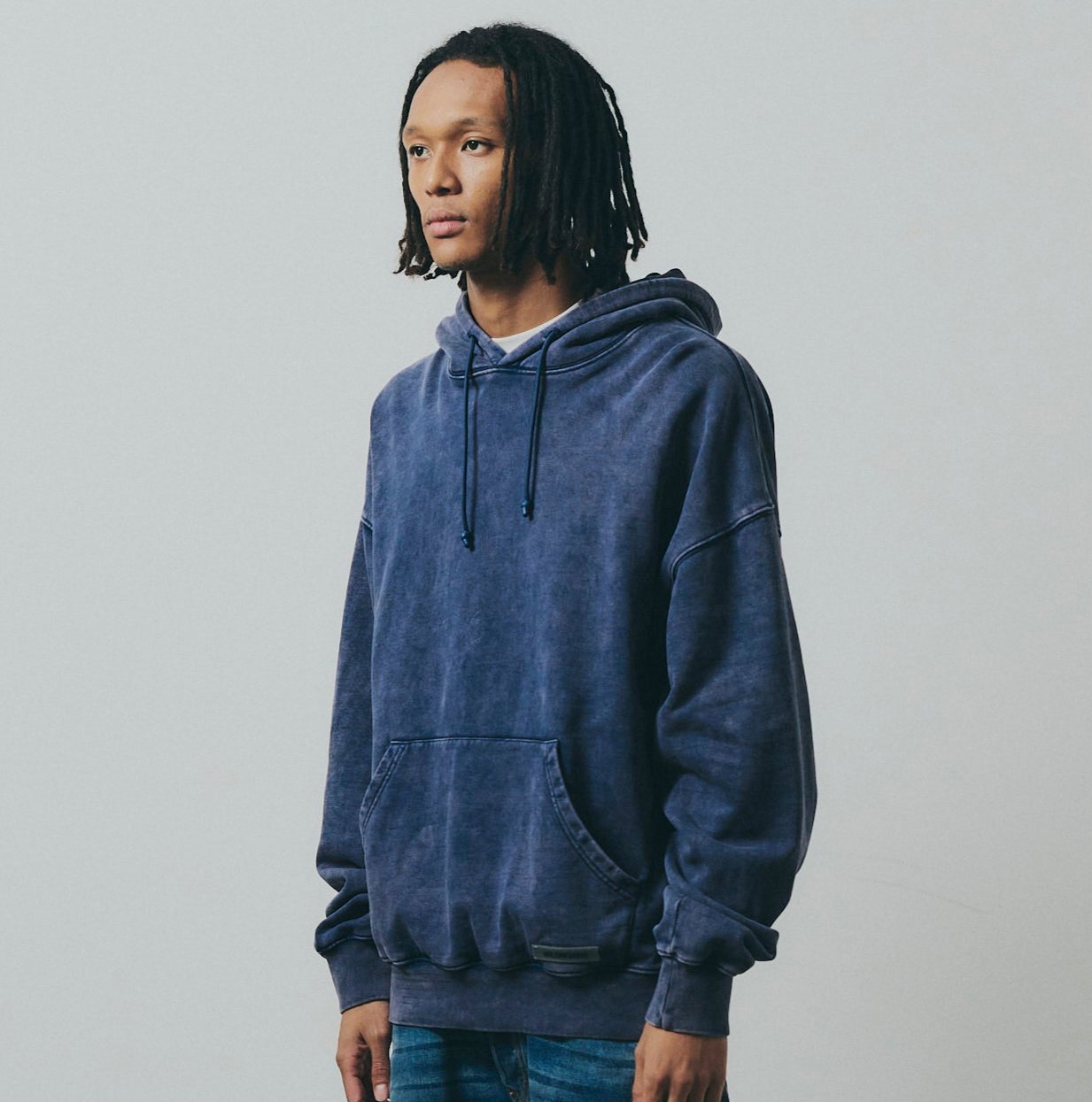 染めパーカー フーディ インディゴブルー