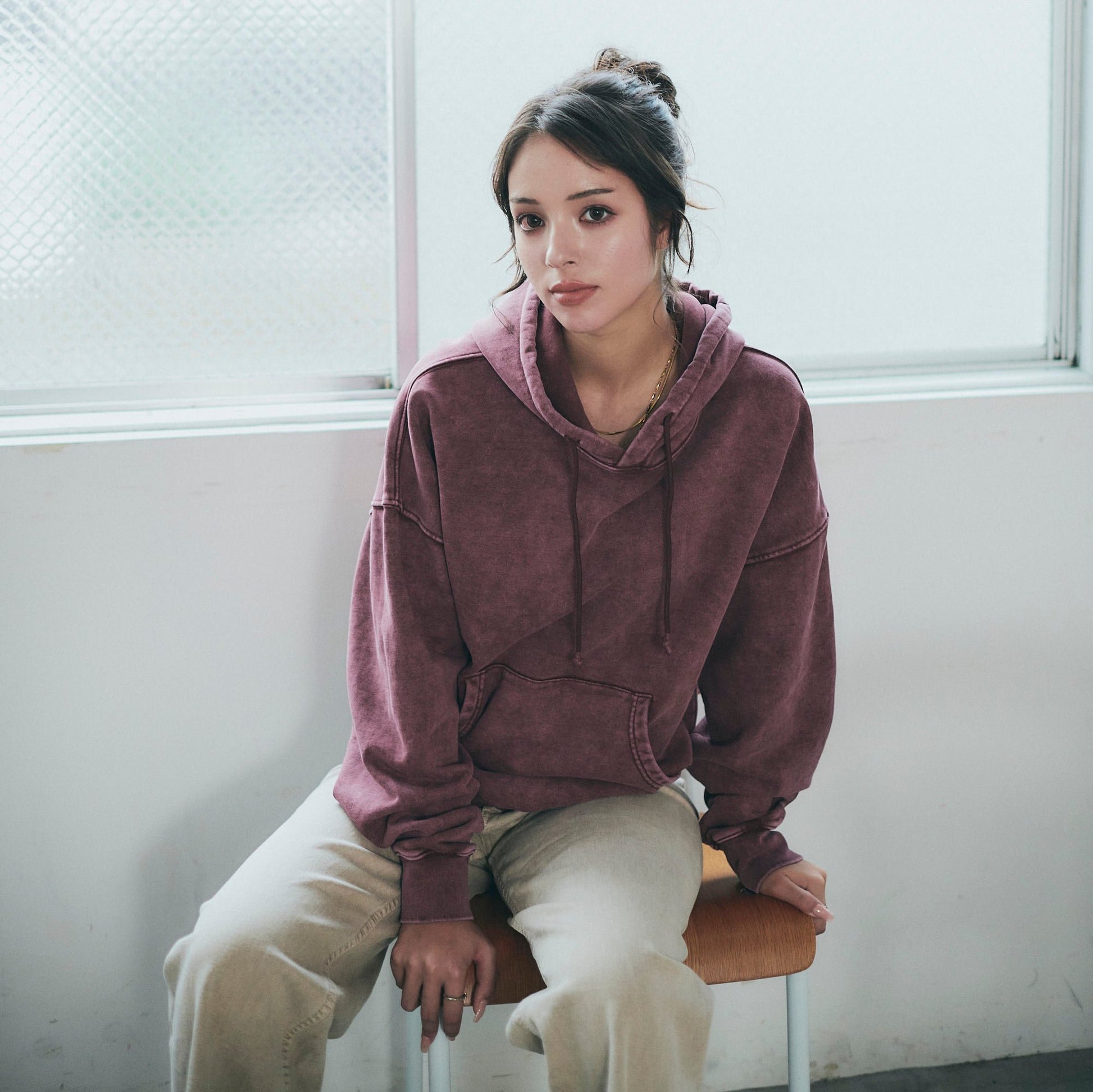 染めパーカー フーディ バーガンディ