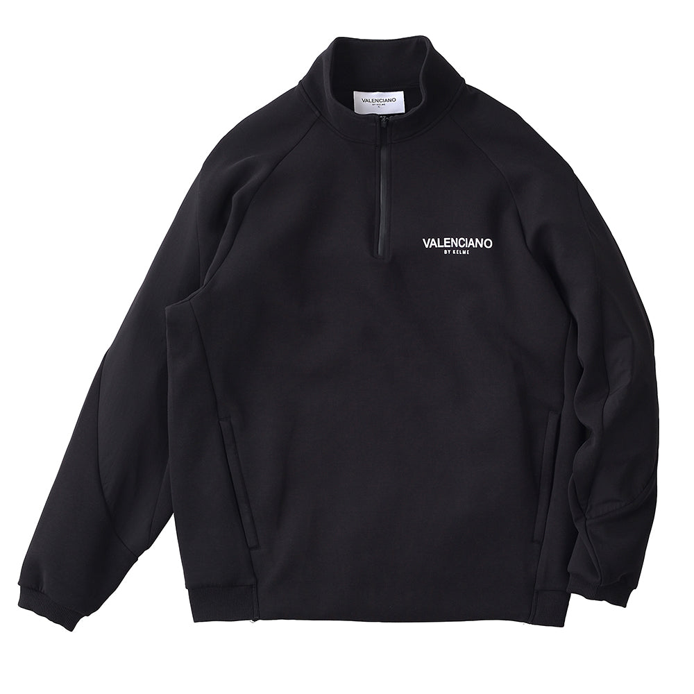 ハーフジップスウェット 伸びる ナイロン異素材ミックス ブラック