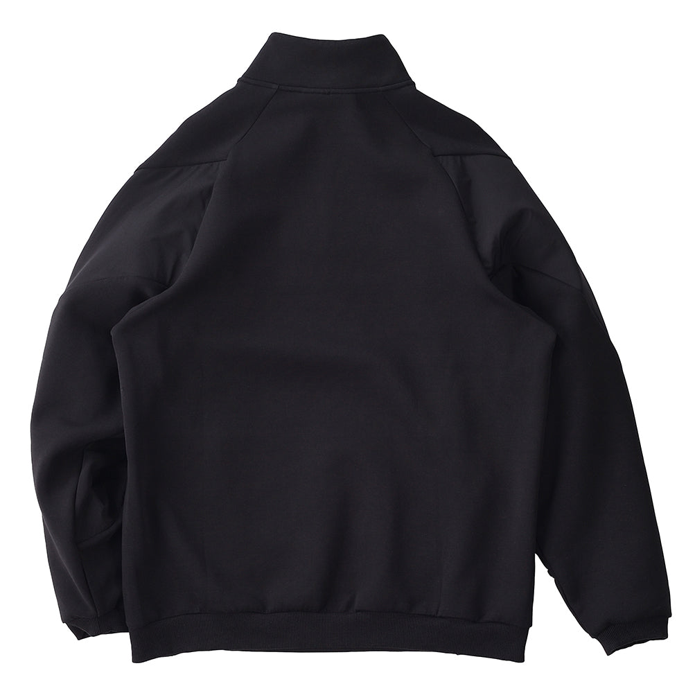 ハーフジップスウェット 伸びる ナイロン異素材ミックス ブラック